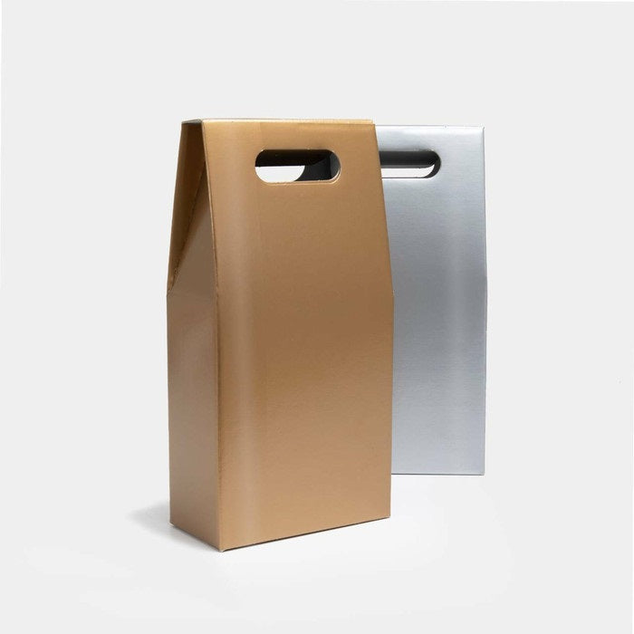 2 Bottle Metallic Card Gift Box Gold