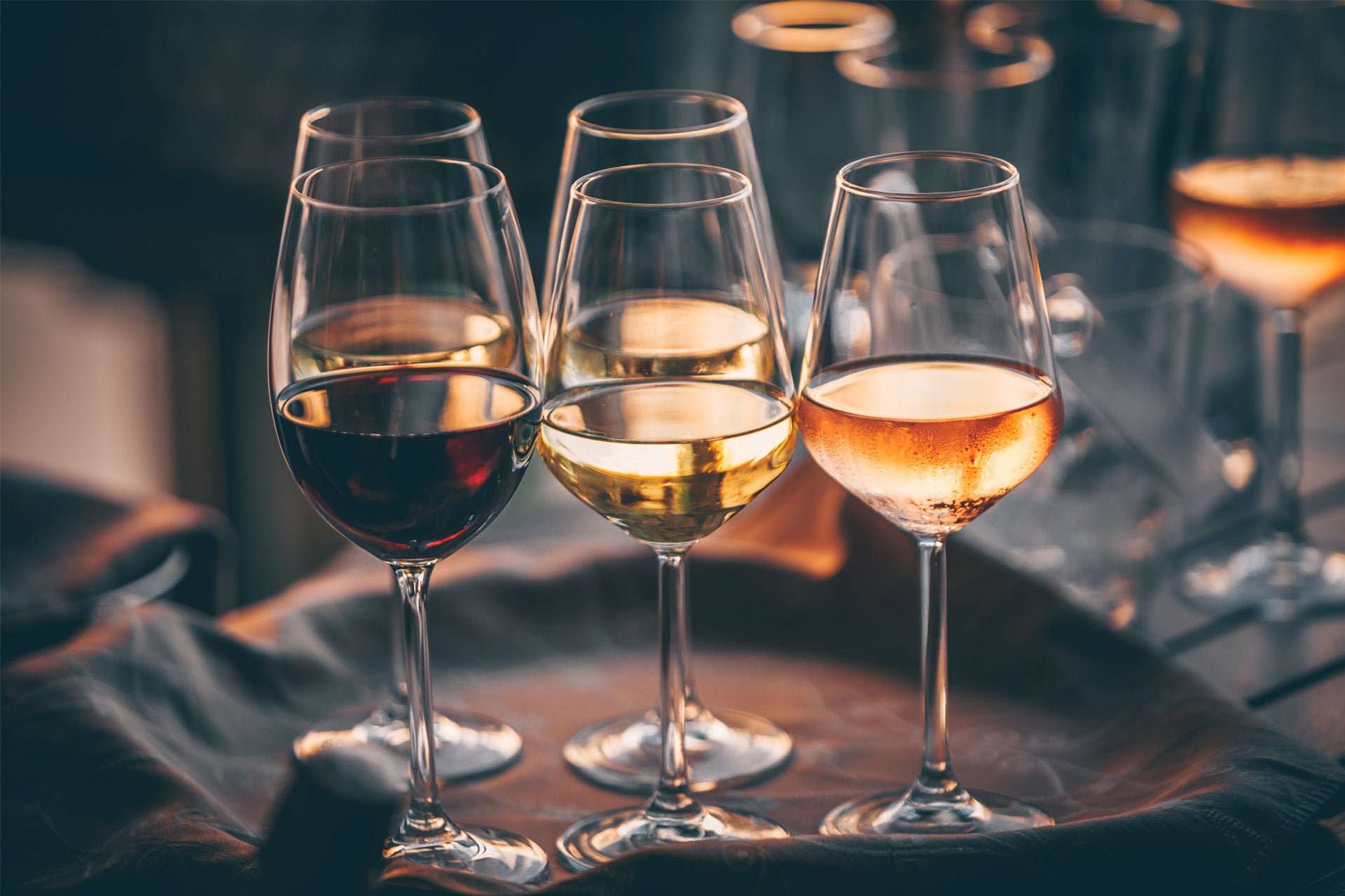 Wine glasses on a tray