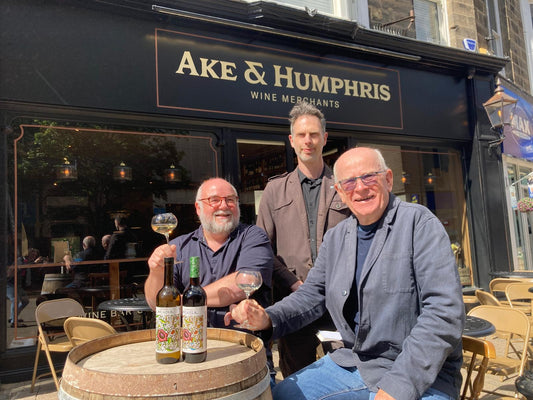 Paul, Paul and David enjoy a taste of Fino in the sun
