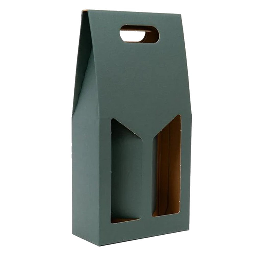 2 Bottle Forest Green Gift Box - with windows