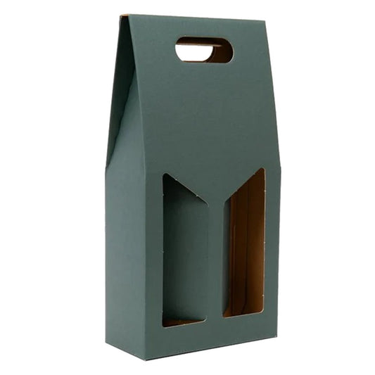2 Bottle Forest Green Gift Box - with windows