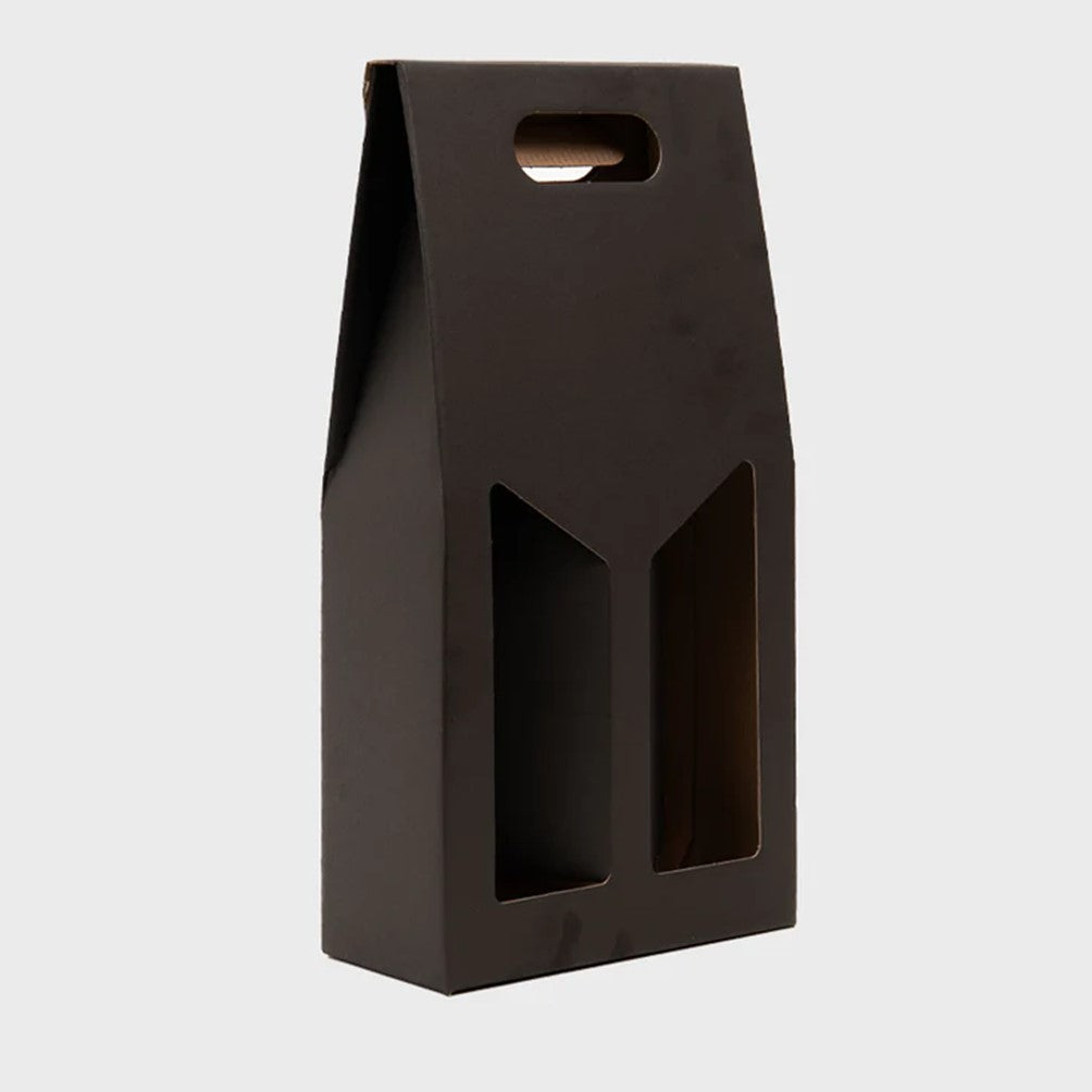 2 Bottle Black Gift Box - with windows
