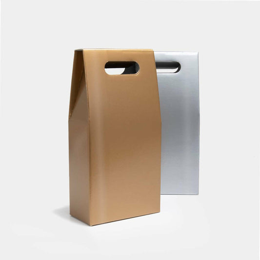 2 Bottle Metallic Card Gift Box Silver