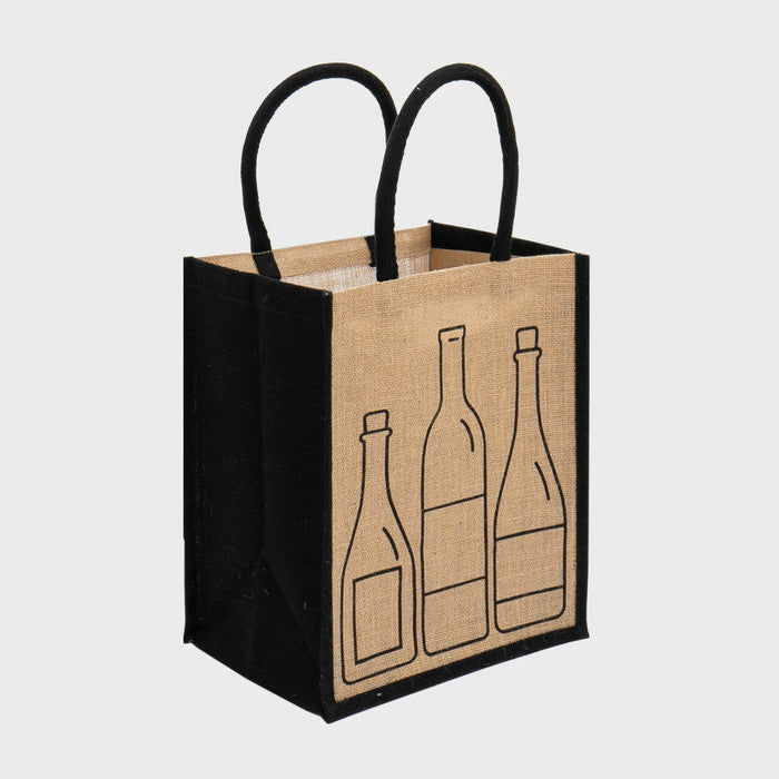 6 Wine Bottle Printed Jute Bag with Removable Dividers